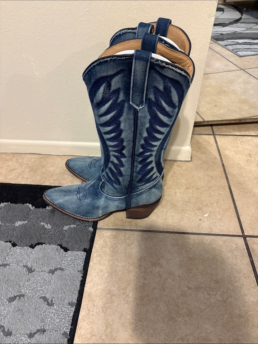 Steven Madden Denim Blue Western Cowboy Boots - Women's Classic Style